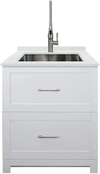 Transolid All-in-One 29 in. x 25.5 in. Stainless Steel Quartz Undermount Laundry/Utility Sink and Cabinet with Faucet