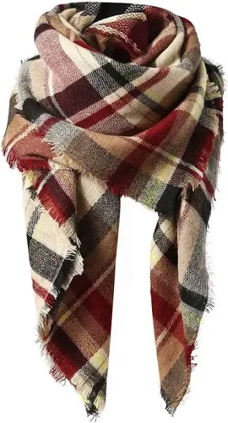 American Trends Women's Cozy Warm Winter Fall Blanket Scarf Stylish Soft Chunky Checked Giant Scarves Shawls