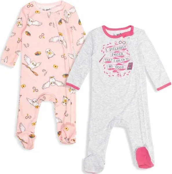 Harry Potter Hedwig Owl Newborn Baby Girls 2 Pack Sleep N' Play Coveralls