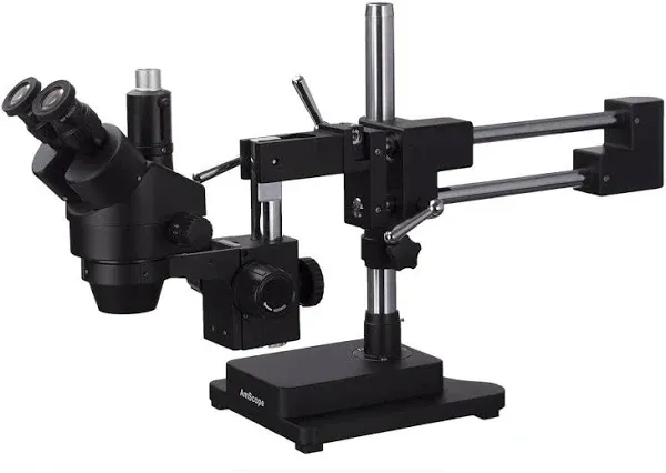 AmScope - 3.5X-180X Trinocular Stereo Zoom Microscope with Black Double Arm Boom Stand - SM-4TZZ-B