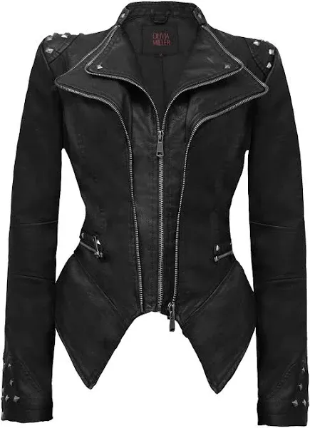 Olivia Miller Women's Fashion Faux Leather Biker Jacket Rivet Lapel Shaping Moto