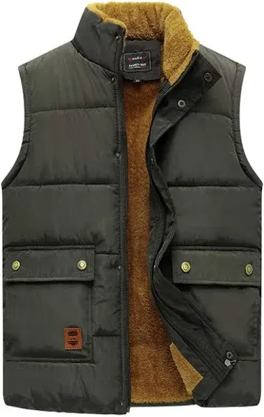 Flygo Men's Winter Warm Outdoor Padded Puffer Vest Thick Fleece Lined Sleeveless Zipper Jacket