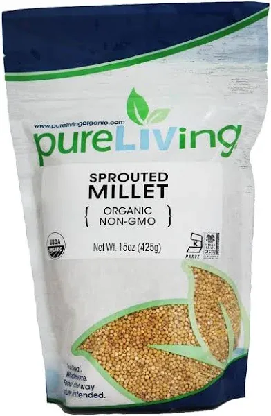 PureLiving Sprouted Organic Millet Grain Non-GMO - 15 Ounce Bag - Considered One of the Most Easily-Digestible Grains