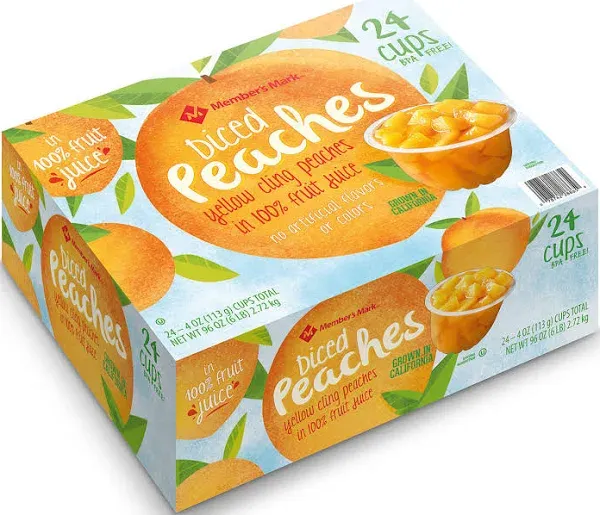 Member&#039;s Mark Diced Peaches in 100% Fruit Juice Peach (4 oz, 24 count)