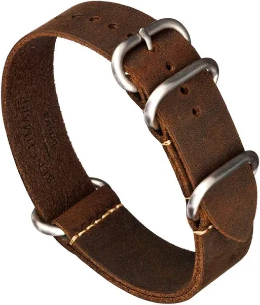 Crazy Horse Leather One Piece Watch Band - Dark Brown - 18, 20, 22 or 24mm