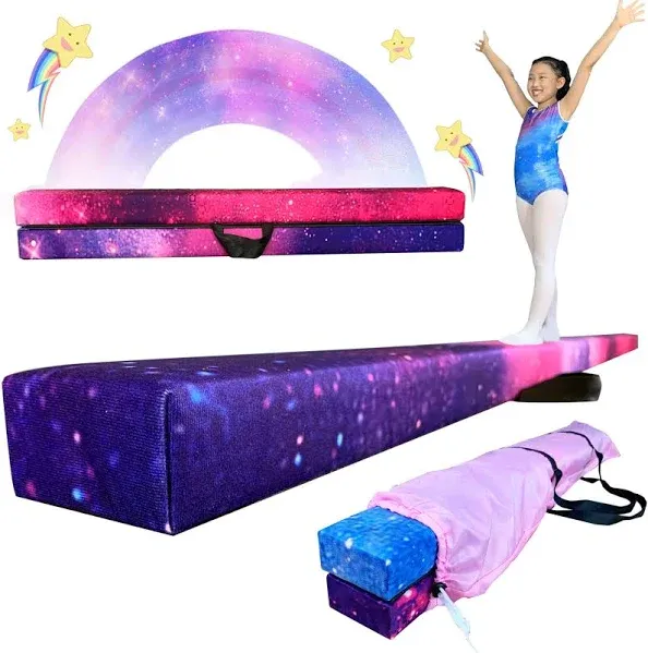 8FT Folding Balance Beam -Gymnastics Floor Beam -Gymnastics Equipment for Kids,Wood core- Anti-Slip Bottom and Carrying Bag for Home