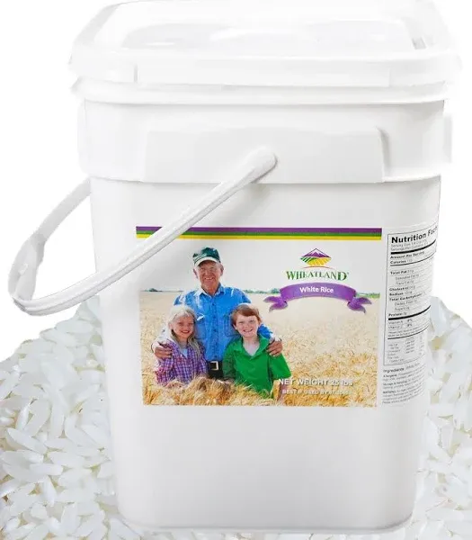 Wheatland™ White Rice • Delicious • Healthy Food Option • 20 lbs. Bulk Rice • Mylar and Bucket Provide 25 Year Shelf Life • Emergency Food Storage • Non-GMO • High Trust Seller • 40 Year Legacy of Prepping