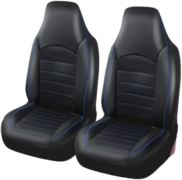 Leather Car Front Seat Covers High Back Bucket Seat Cover Set, 2 Pcs Blue