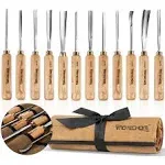 12-Pieces Woodworking Wood Carving Tools Chisel Set with Canvas Bag, Razor Sh...