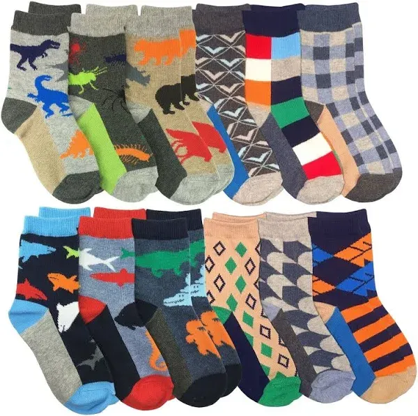 Jefferies Socks Boy Pattern Dinosaur Construction Tools Animal Stripe Bulk 12PK