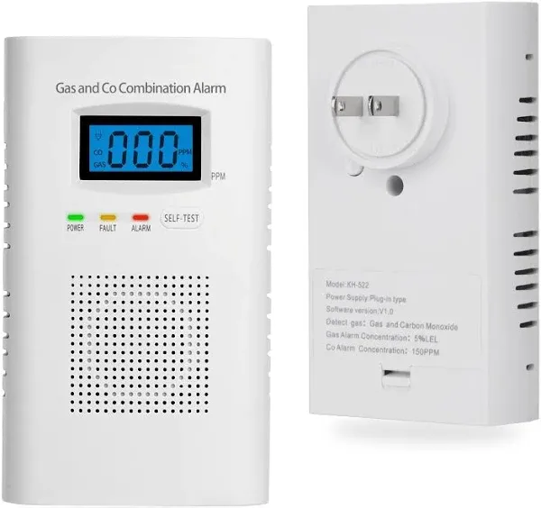 Carbon Monoxide and Natural Gas Detector,Vzmcov Combination Carbon Monoxide and Gas Detector Plug in Type 2 in 1 Co and Gas Detector,Propane