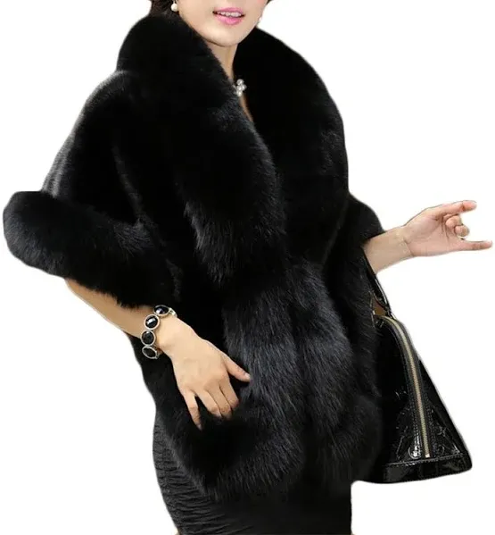 Women's Faux Fur Cloak Cape Shawl