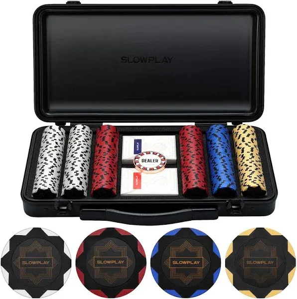 SLOWPLAY Nash 14g Clay Poker Chips Set for Texas Holdem, 300 Pcs [Blank Chips] Features A High-end Chip Case with Extra Durab