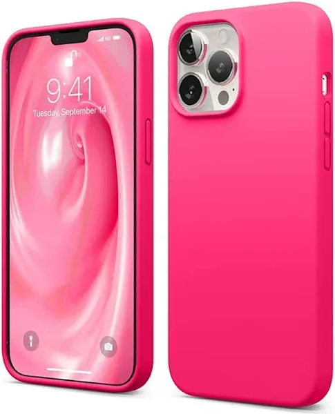 elago Liquid Silicone Case Compatible with iPhone 13 Pro Max Case (6.7"), Premium Silicone, Full Body Protection - 3 Layer Shockproof Phone Cover, Anti-Scratch Soft Microfiber Lining (Neon Hot Pink)