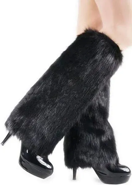 Women's Fur Leg Warmers Sexy Furry Fuzzy Leg Warmers Soft Boot Cuffs Cover, 40CM