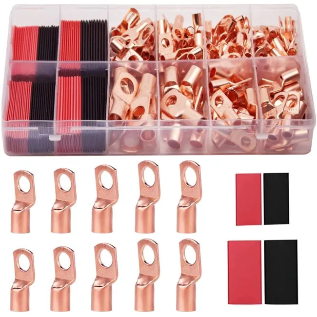 Tkdmr 160Pcs Copper Wire Lugs Awg2 4 6 8 10 12 with Heat Shrink Set