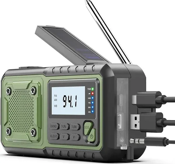 Crank Radio 5000mAh, Weather Radio, Solar Radios Battery Operated, NOAA/AM/FM...