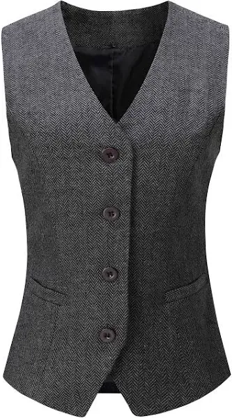 V VOCNI Women's Fully Lined 4 Button V-Neck Economy Dressy Suit Vest Waistcoat