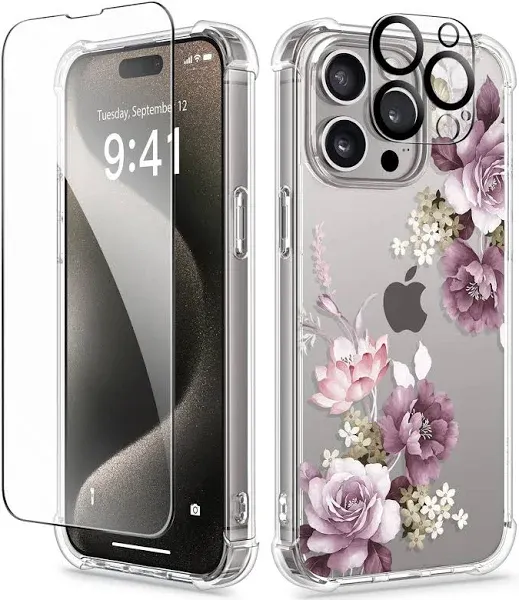 Gviewin Floral Case for iPhone 15 Pro