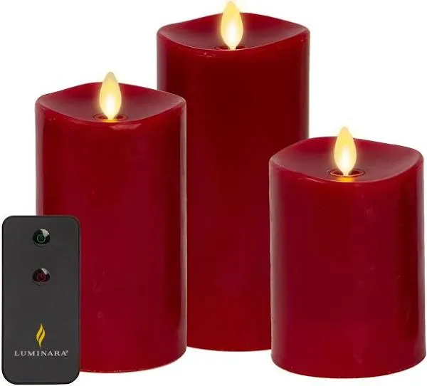 White Flameless Candle Pillars with Remote - Melted Top - Set of 3