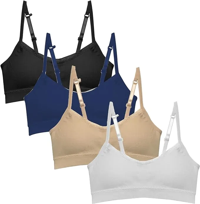 Popular Girls Padded Training Bra Pack – Crop Cami Training Bras for Girls. Seamless Bra Design with Removable Padding