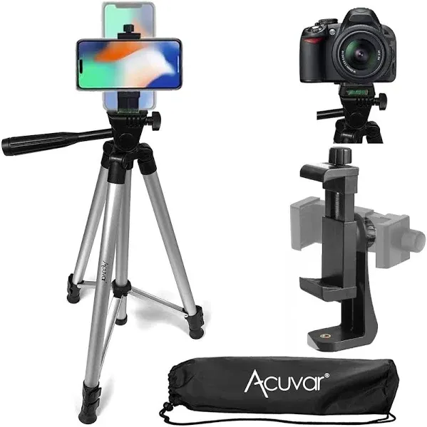 Acuvar 50" Aluminum Camera Tripod with Universal Smartphone Mount