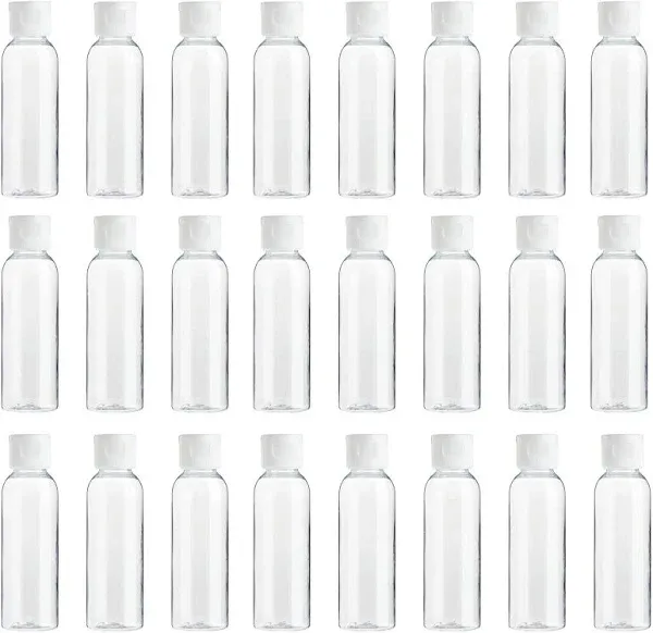 2oz Plastic Bottles with Lids, 24 Pcs Travel Containers (Transparent White)