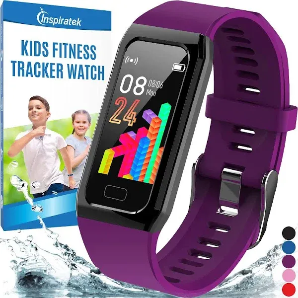 Inspiratek Kids Fitness Tracker for Girls and Boys Age 5-16 (4 Color)- Waterproof Fitness Watch for Kids with Heart Rate Monitor, Sleep Monitor, Calorie Counter and More - Kids Activity Tracker