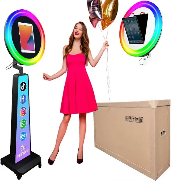 ZLPOWER Photo Booth for iPad 10.2" 10.9" 11" 12.9" with Customized Logo Shell Stand Selfie Photobooth Machine with RGB LED Ring Light and Honeycomb