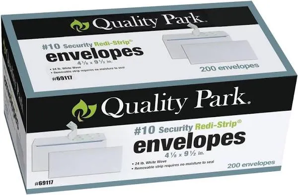 Quality Park #10 Security Envelopes, No Window, Redi-Strip Self Seal 200 Pack 