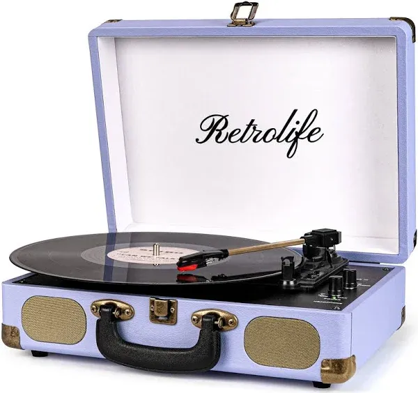 Vinyl Record Player 3-Speed Bluetooth Suitcase Portable Belt-Driven Record Player with Built-in Speakers RCA Line Out AUX in Headphone Jack Vintage Turntable Brown