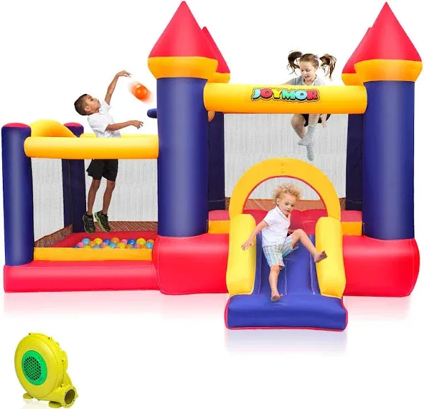 JOYMOR Inflatable Bounce House, Jump&#039;n Slide Castle  and Basketball Hoop