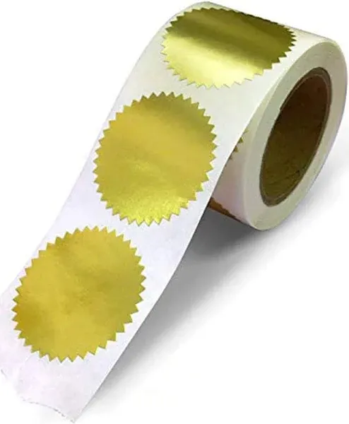 NextDayLabels 2" Round Gold Metallic Package Envelope Certificate Wafer Seals with Serrated Edge