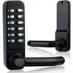 100% Mechanical Keypad Door Lock with Handle, Black, Waterproof, Suitable for Do