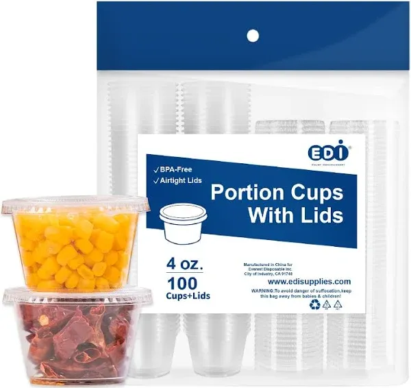 Edi Clear Disposable Plastic Portion Cups/Souffle Cups with Lids (50, 2 oz)