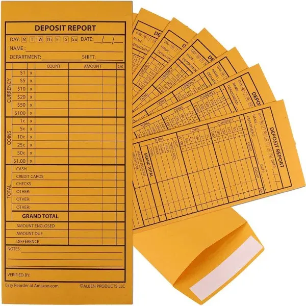 1,000 Cash Drop Envelopes - Bulk Cashier Deposit Envelopes for Cash Recordkeeping, Perfect for Business, Banks, Stores, Retail and Restaurants (Yellow Kraft)