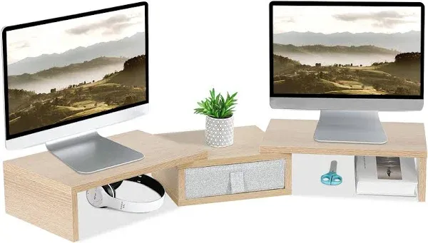 3 Shelf Monitor Stand Riser with Drawer-Length and Angle Adjustable Dual Monitor