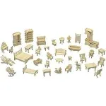 NWFashion 1:20 Scale Wooden Piecese 34Sets Furnitures for Dollhouse(Furniture Sets)