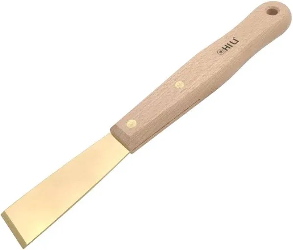 Chili Tools 1-1/4" Brass Chisel Scraper with Long Wooden Handle