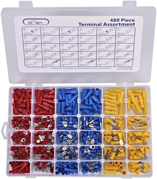 480pcs Premium Quality Insulated Electrical Wire Terminals, Mixed Assorted Lu...