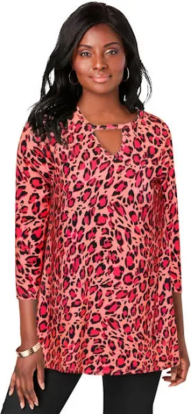 Jessica London Women's Plus Size Stretch Knit Keyhole Swing Tunic