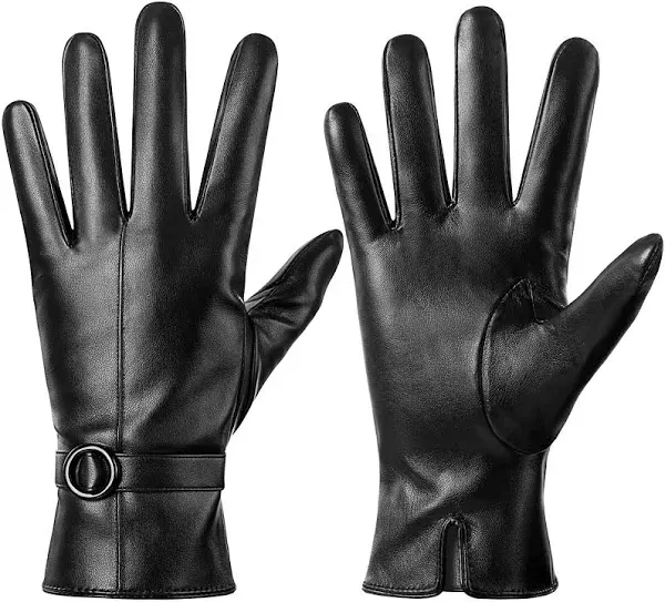 Womens Winter Leather Gloves Touchscreen Texting Warm Driving Small Black