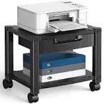 HUANUO Printer Stand with Cable Management and Storage Drawer, Printer Table with Locking Wheels, 14.1-inch Maximum Height Printer Cart for Under Desk