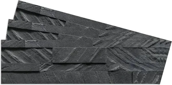 Black Gravel - Self-Adhesive 3D Peel & Stick Real Stacked Stone Tiles [Pack of 10]