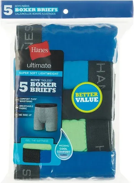 Hanes Boys' Ultimate Lightweight Cotton Blend Boxer Briefs (5-Pack)