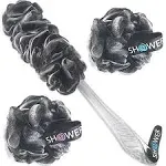 Loofah-Charcoal Back-Scrubber & Bath-Sponges by Shower Bouquet 1 Long-Handle-Back-Brush Plus 2 Extra Large 75g Soft Mesh Poufs