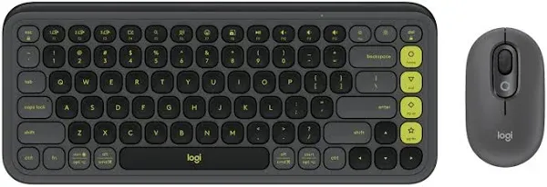 Logitech POP ICON Combo, Bluetooth Keyboard and Mouse Combo, Comfortable Typing, programmable Keys and Buttons, Quiet clicks, Easy-Switch up to 3 Devices - Graphite and Lime