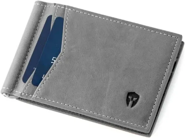 Bryker Hyde RFID Blocking Slim Minimalist ID Outside Front Pocket Wallet, Money Clip, 9 Slots, Leather (Slate GRAY)