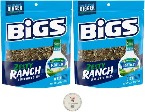 BIGS Sunflower Seeds, Keto Friendly 5.35 oz Bags (Pack of 2) (Zesty Ranch)