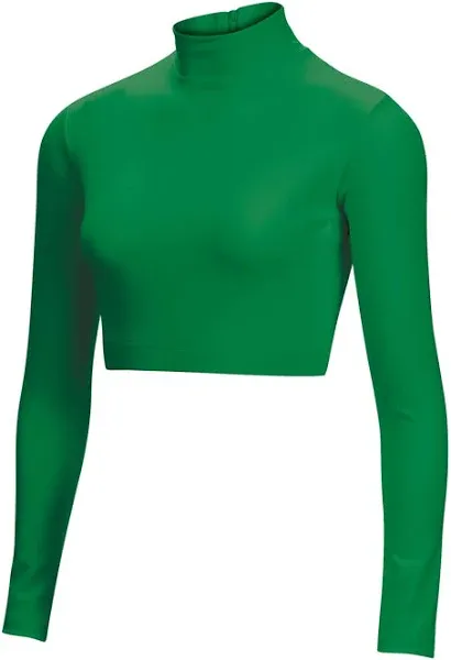 Cropped Cheer Bodysuit - Long Sleeve Cheerleading Turtleneck Crop Top - Stretch Body Suit For Cheerleaders (Adult Sizes)